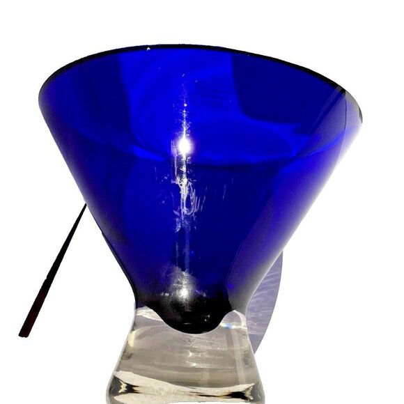 Cobalt Blue Vase Mouth Blown Thick Martini Shaped Made in Poland Vintage 6" tall - Picture 2 of 16